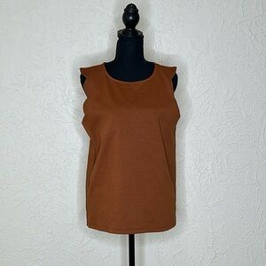 ANN TAYLOR FACTORY BROWN SCALLOP BLOUSE